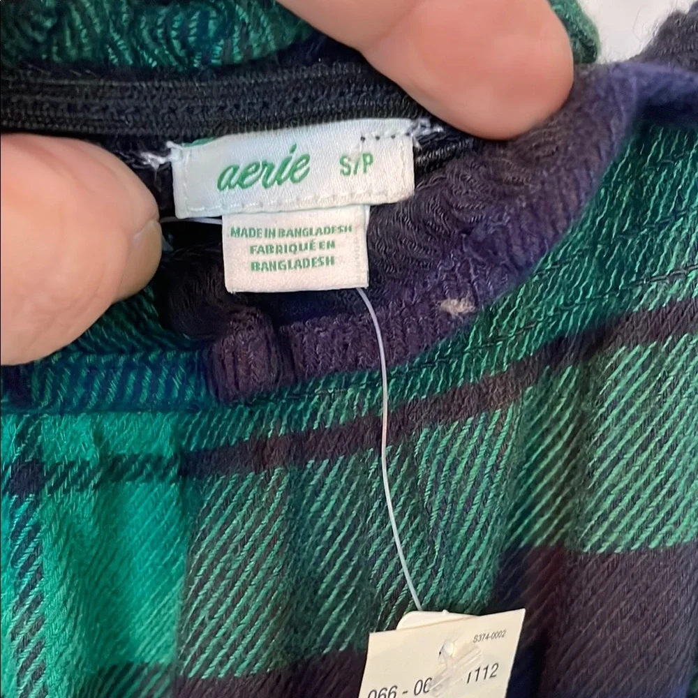 Aerie Green and Blue Plaid Romper Pajama Set